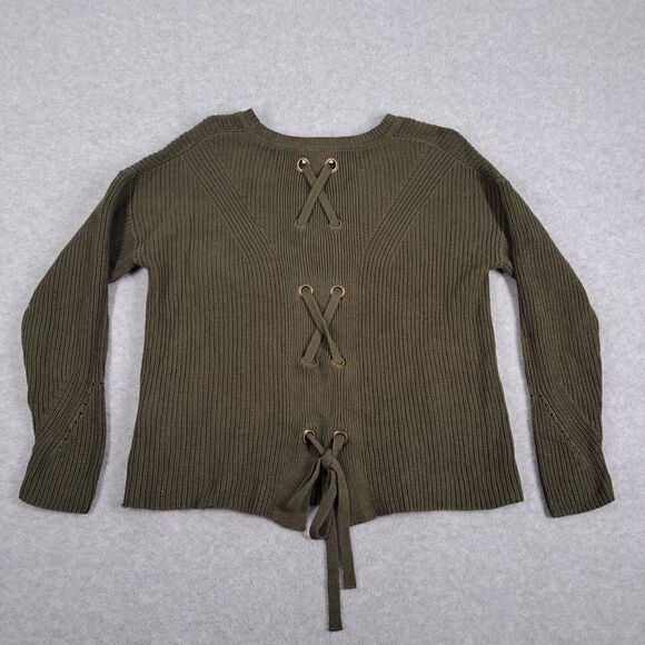 Lucky Brand Sweater Womens Medium Knit Oversized Back Straps Green - Picture 2 of 10